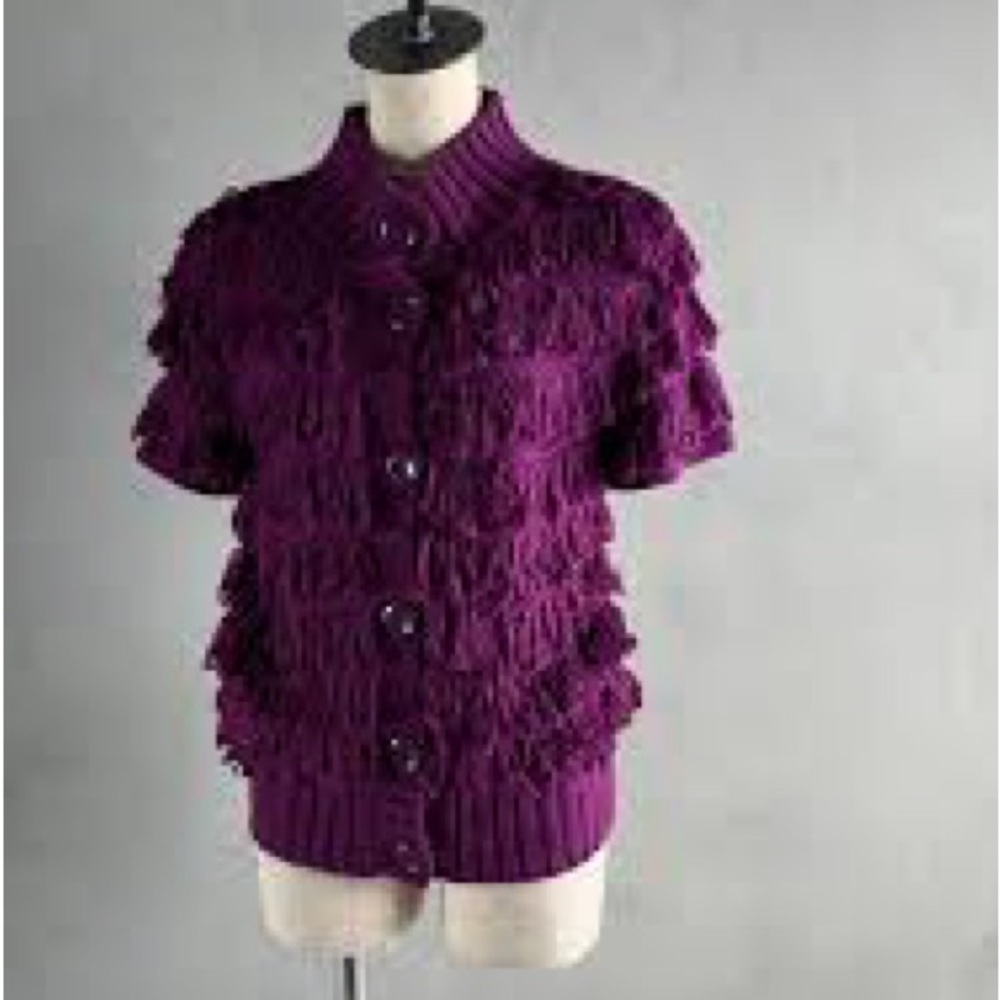 Purple Textured Cardigan with Ruffled Tiers